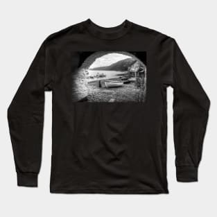 Clovelly Boats, North Devon, UK, Black And White Long Sleeve T-Shirt